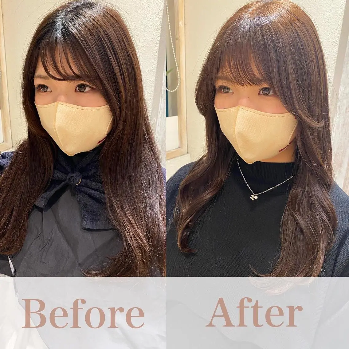 ロング カラー ベージュカラー ショコラベージュ くびれヘア 顔周りカット 顔周り/くびれヘア 韓国ヘア💕風間るなのヘアスタイル