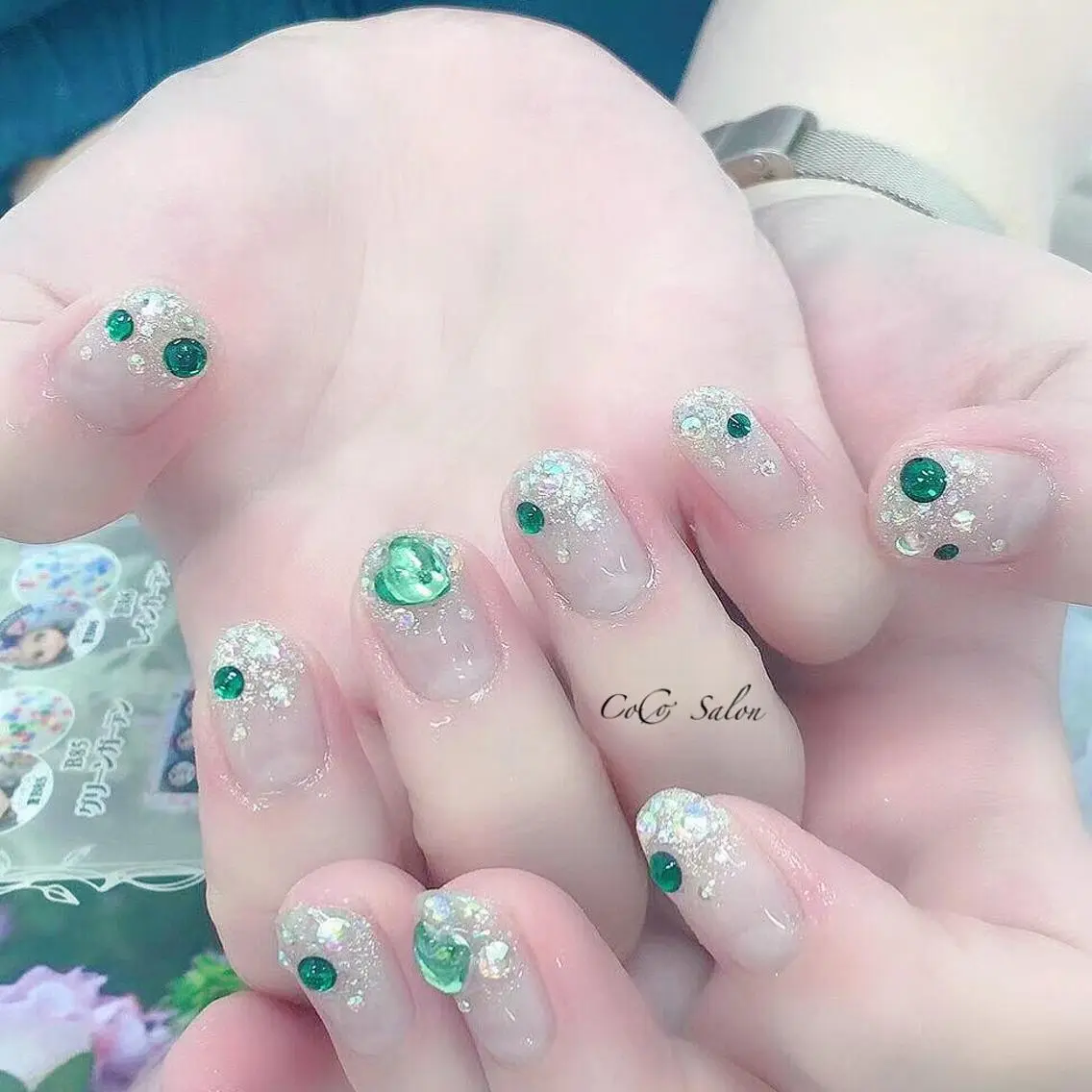 ネイル 長さ出し ジェルネイル グラデーション ハート ホログラムネイル CoCoSalon ネイル/まつ毛予約のネイルデザイン