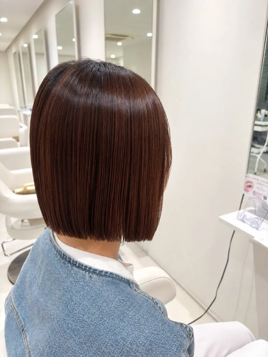 ミディアム 切りっぱなしボブ ボブ 縮毛矯正 カット 縮毛矯正 haru/柏/ボブ/ 縮毛矯正/レイヤーのヘアスタイル