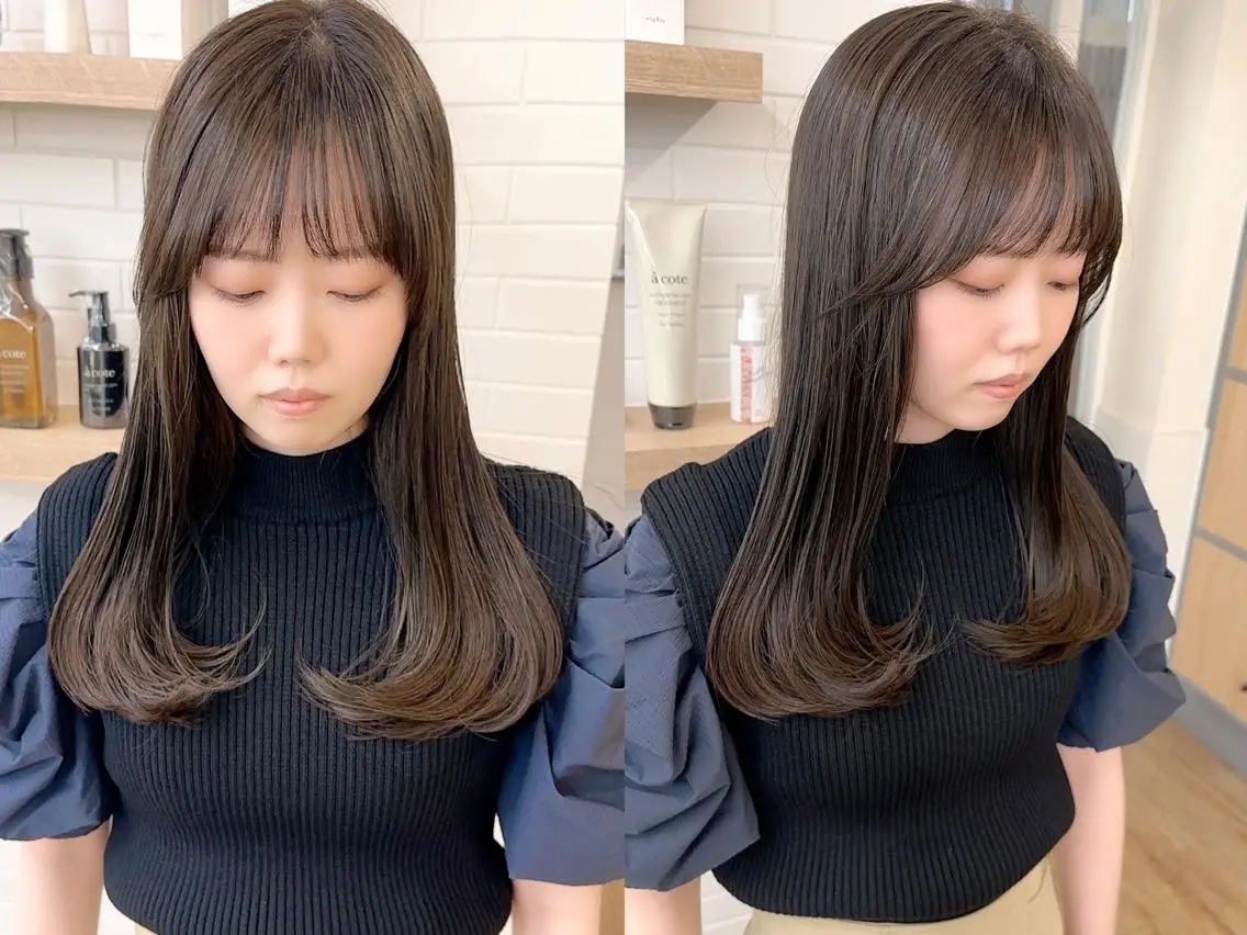 ミディアム カラー パーマ ヘアアレンジ メンズ キッズ ネイル マツエク・マツパ アイブロウ ヘアカラー トリートメント レイヤーカット/ 巻ける縮毛矯正のヘアスタイル