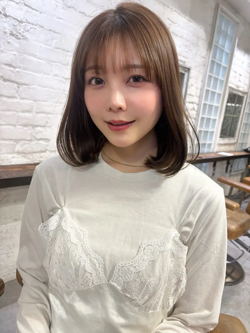 ミディアム カラー アッシュ カット ヘアカラー 結莉/ボブ/ 縮毛矯正のヘアスタイル