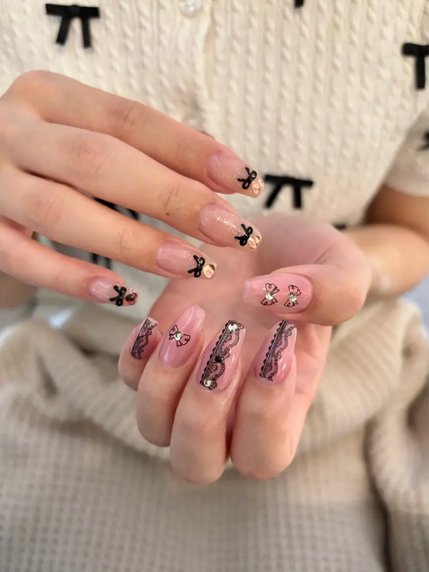 ネイル ロングネイル リボン ハンドネイル nail salon Soiréeのネイルデザイン