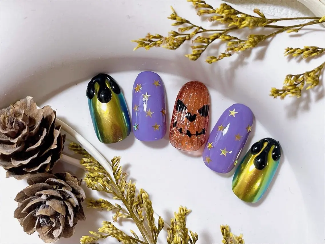 ネイル ジェルネイル ハロウィン オフィスネイル パラジェル ハンドネイル kiki nail &brow二子玉川のネイルデザイン