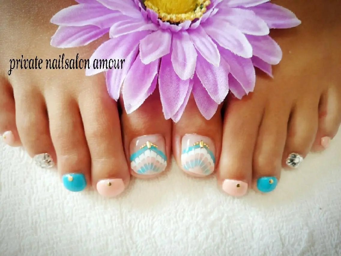 ネイル フットネイル ジェルネイル ピーコックネイル nailsalon ♡amour♡のネイルデザイン
