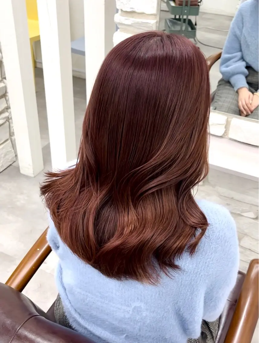 ロング カラー ブラウンカラー ピンクカラー ピンクブラウン カット ヘアカラー トリートメント 天王寺韓国ヘア 小山歓実のヘアスタイル