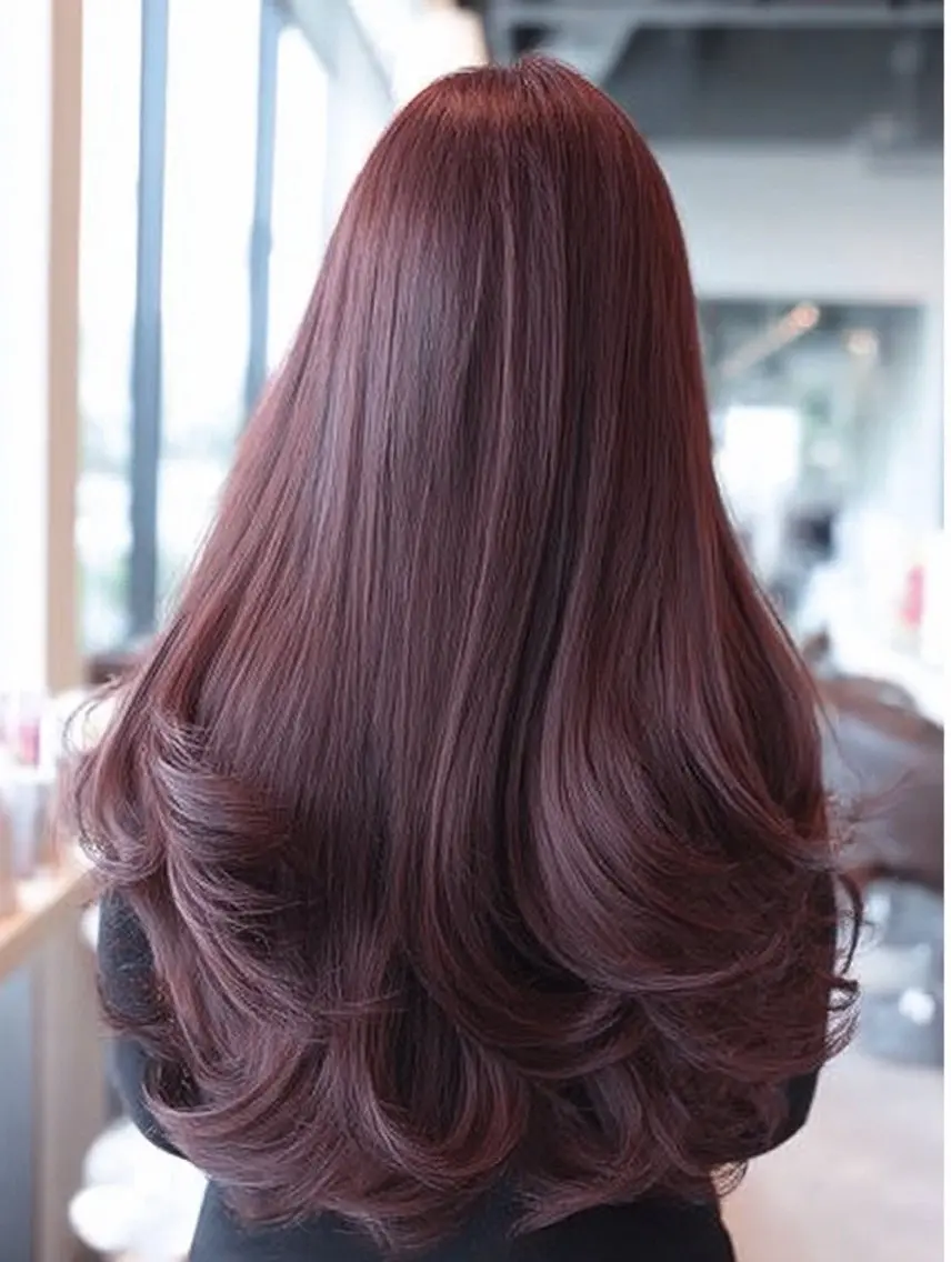 ロング 縮毛矯正 絶対綺麗な暖色カラー 🎯あります✨増渕✨のヘアスタイル
