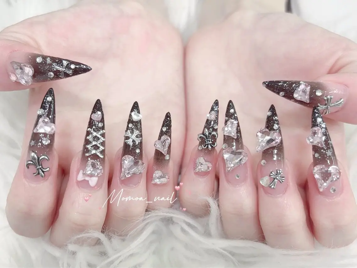 ネイル 成人式 大理石ネイル(マーブル) 持ち込み ネイルチップ 冬ネイル ハンドネイル MoMoA Nail ネイル長さ出し専門店のネイルデザイン