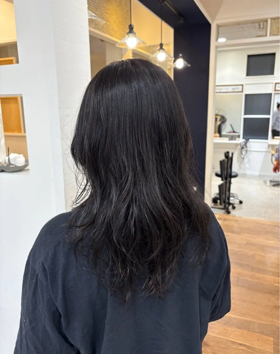 セミロング カラー パーマ セミロングパーマ ブルーカラー 透明感カラー ヘアカラー PearL suzukaのヘアスタイル