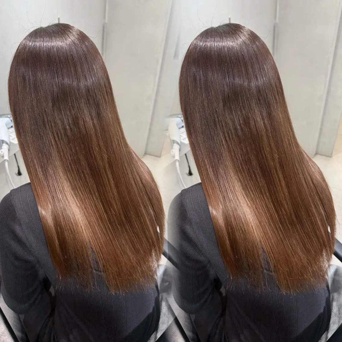 ロング カラー パーマ ブラウンカラー 髪質改善 縮毛矯正 ストレートパーマ ヘアカラー 縮毛矯正 だいち/ハイライト バレイヤージュのヘアスタイル