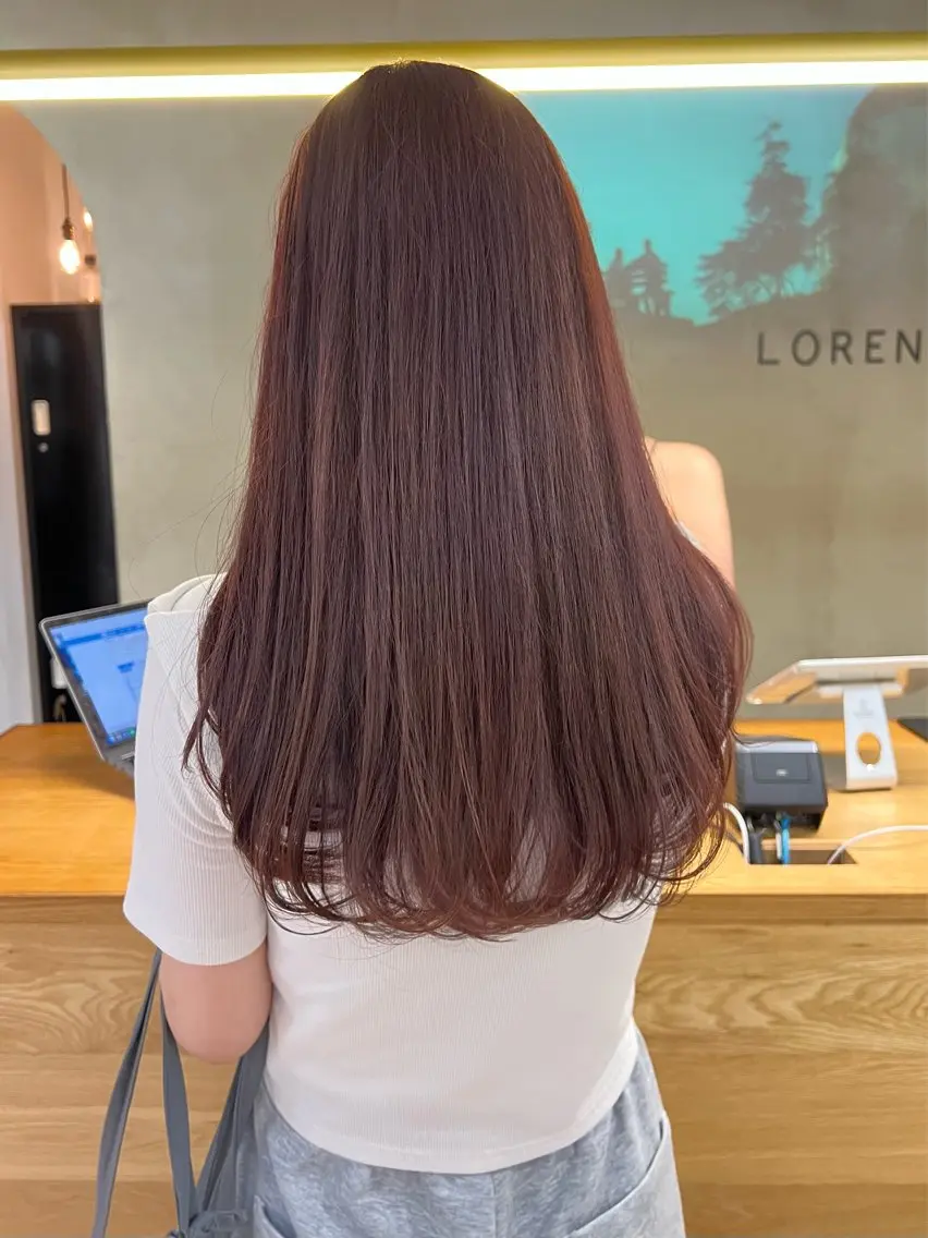 セミロング カラー 透明感カラー ピンクカラー カット ヘアカラー トリートメント レイヤー/縮毛矯正/ 暖色/mao🎀のヘアスタイル