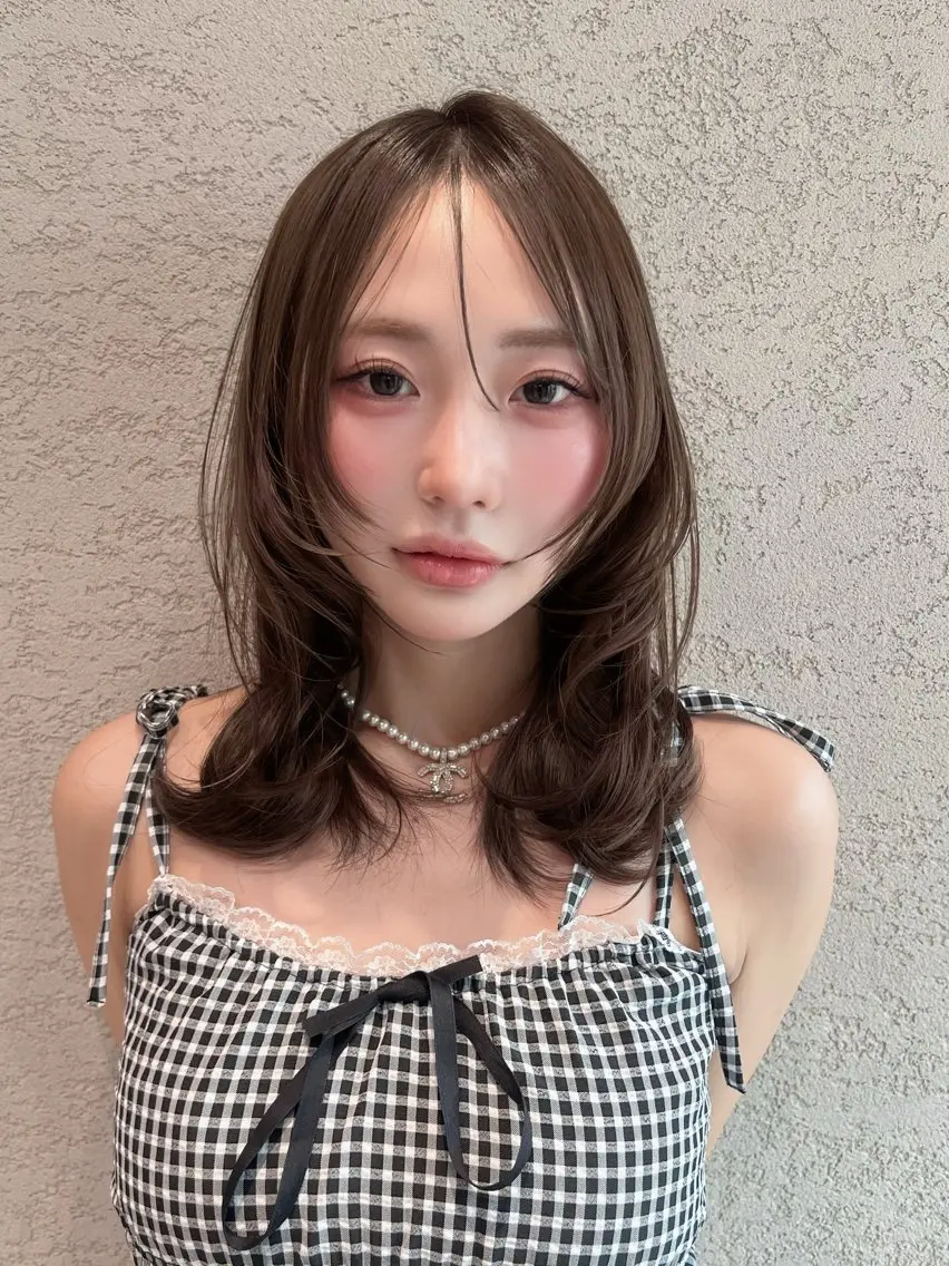 ミディアム カラー カット ヘアカラー トリートメント 興津/韓国レイヤー ダブルカラー美髪縮毛のヘアスタイル