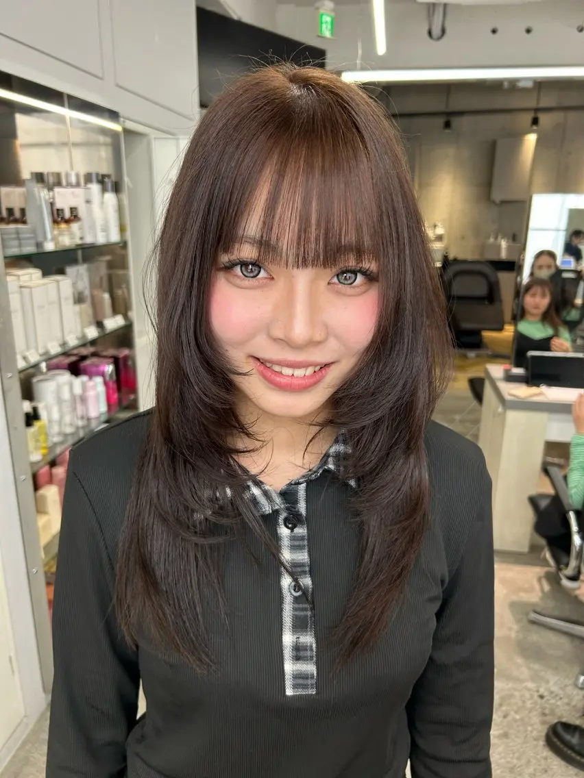 ロング ヘアカラー トリートメント ハルカ 美髪縮毛矯正 レイヤーモデル募集のヘアスタイル