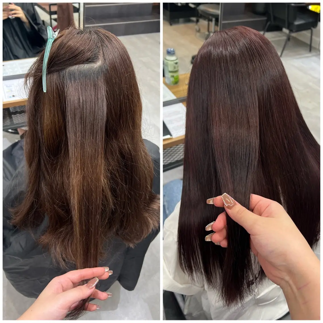 ロング カラー 黒髪 ブルーカラー ブルーブラック ブラウンカラー 透明感カラー ショート/ウルフ カットモデル募集のヘアスタイル