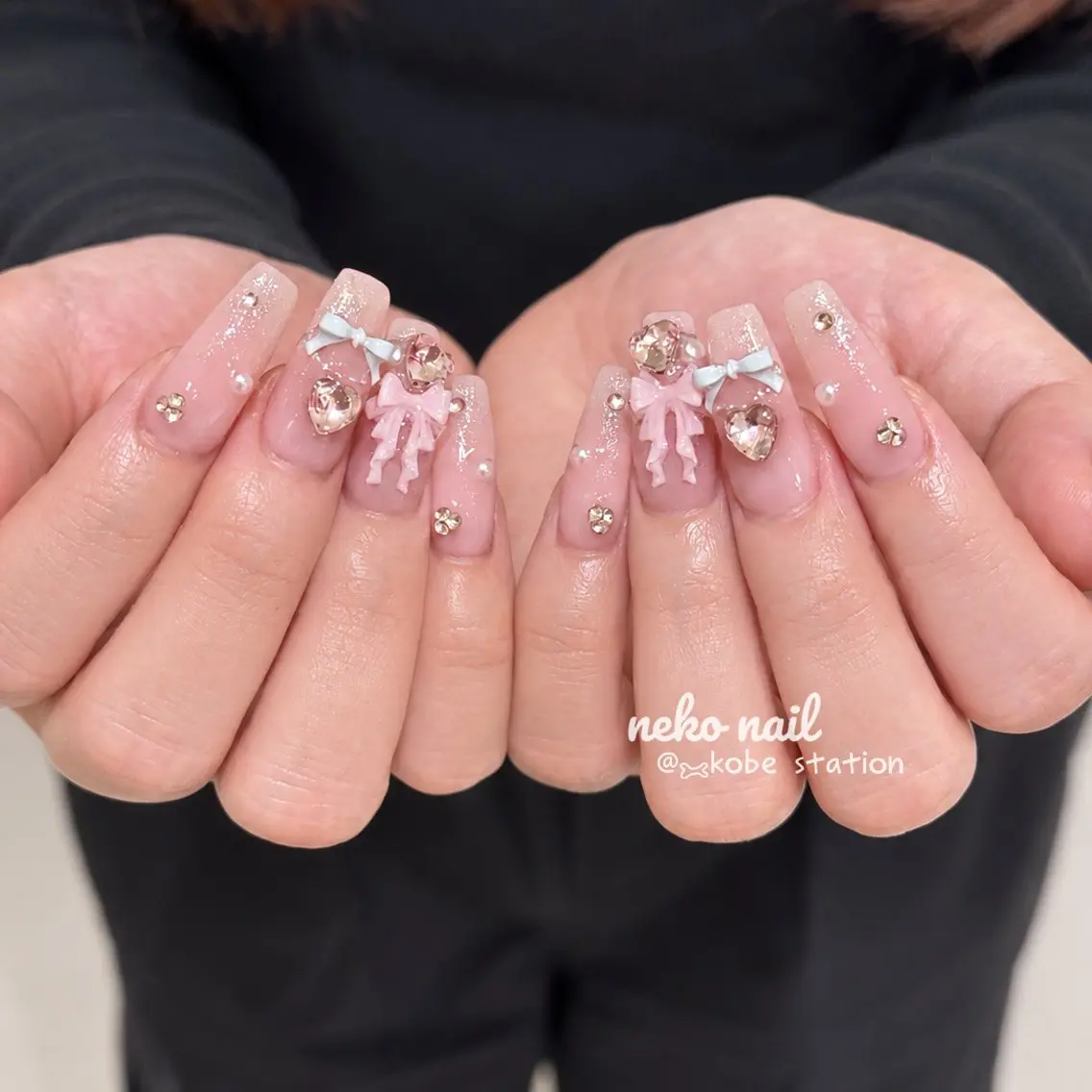 ネイル ガーリー リボン ハンドネイル neko nail三宮元町店のネイルデザイン