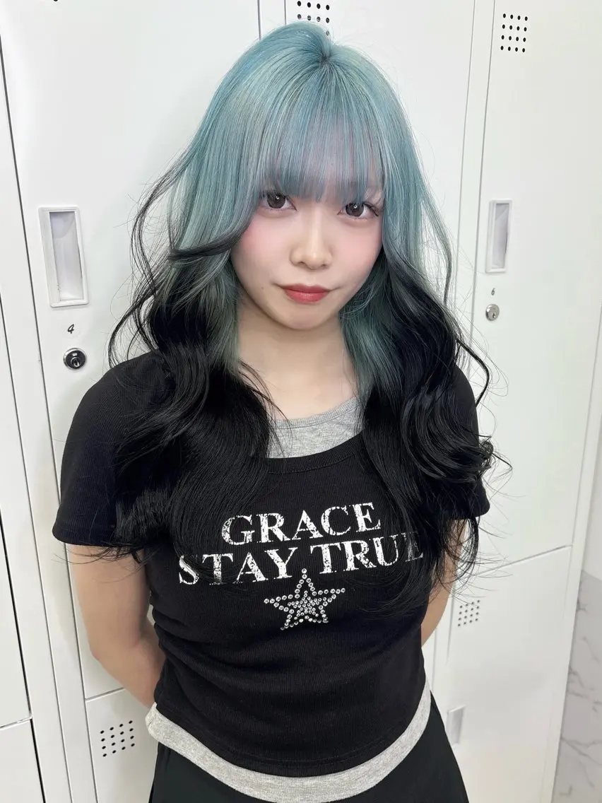 ロング カラー ブリーチ ケアブリーチ ミント トリートメント ヘアカラー ブリーチカラー/ デザインカラー/栄のヘアスタイル