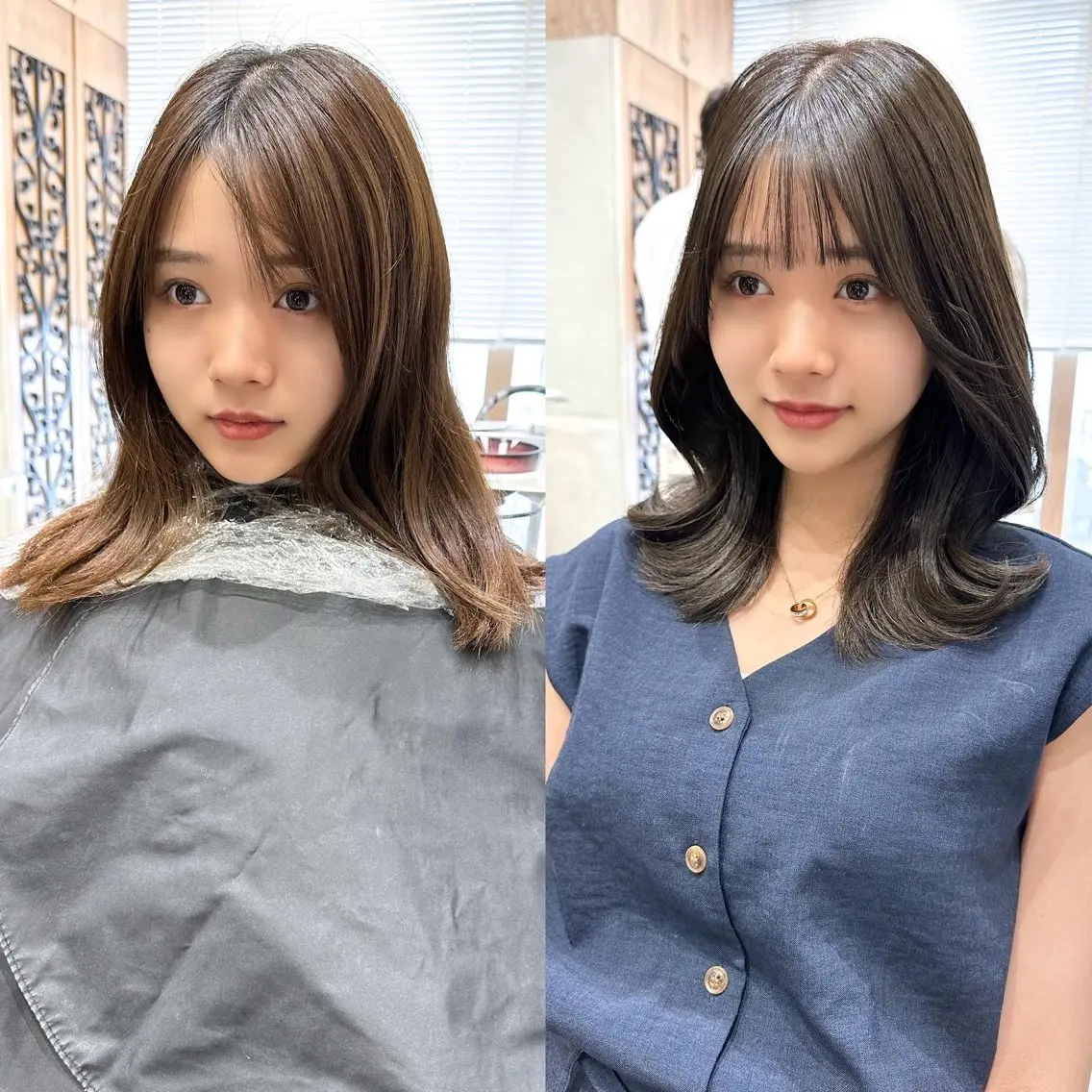 セミロング カラー ベージュカラー ブラウンカラー ブラウンベージュ くびれヘア 顔周りカット 顔周り/くびれヘア 韓国ヘア💕風間るなのヘアスタイル