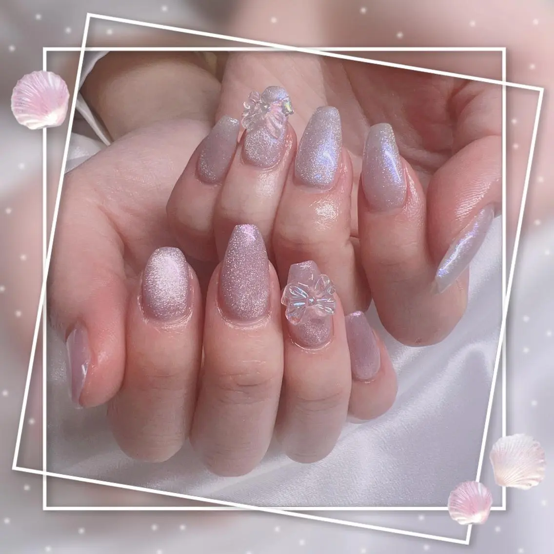 ネイル フレンチネイル キラキラネイル 韓国ネイル マグネットネイル マグネットフレンチ ハンドネイル ハンドケア Chill Nailsalonのネイルデザイン