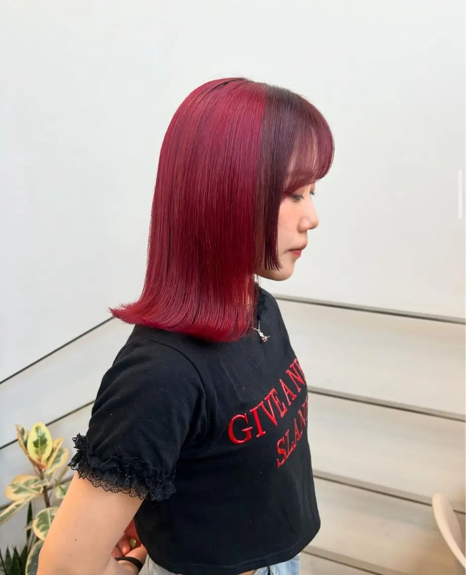 セミロング カラー パーマ ヘアアレンジ メンズ キッズ メンズブリーチ メンズインナーカラー ブリーチ インナーカラー レッドカラー カット ヘアカラー stylist 🌸 kana.のヘアスタイル