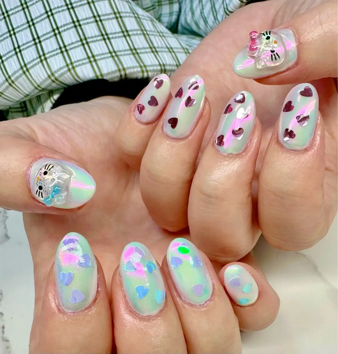 ネイル ハート キラキラネイル ラメ(グリッター) マグネットネイル ミラーネイル Mai’s nailのネイルデザイン