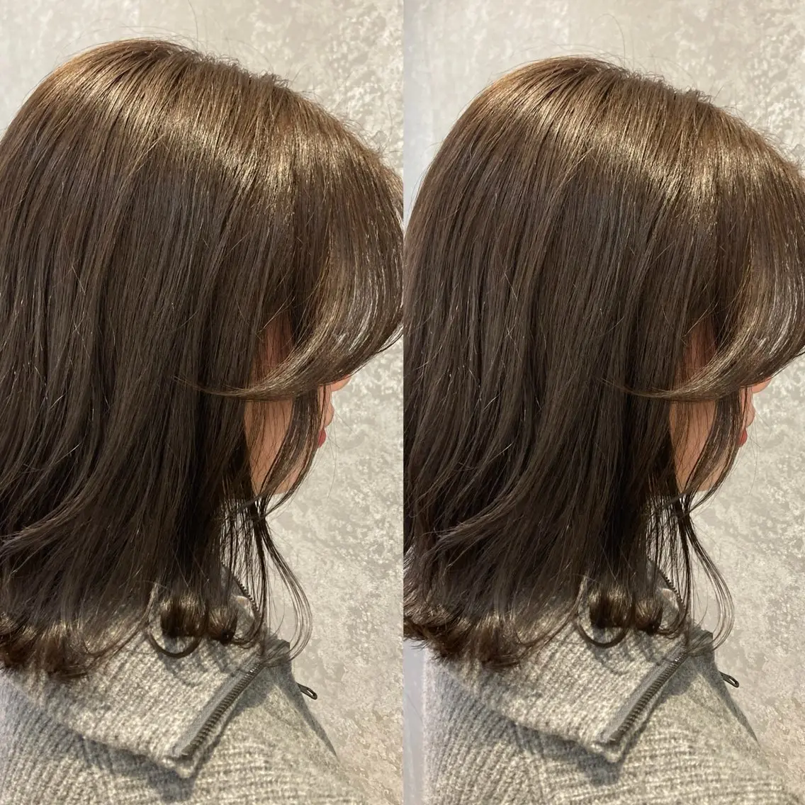 ミディアム カラー ベージュカラー オリーブベージュ ボブ み うのヘアスタイル