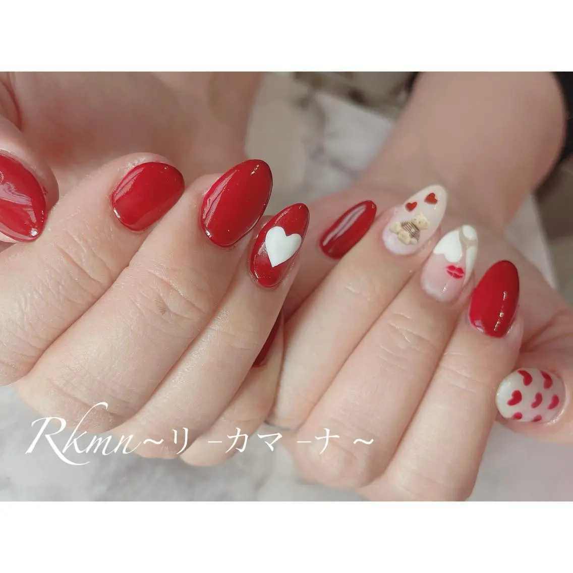 ネイル アートネイル ハート 赤色 春ネイル バレンタイン ハンドネイル フットネイル ハンドケア Rkmn ~リ-カマ-ナ~のネイルデザイン