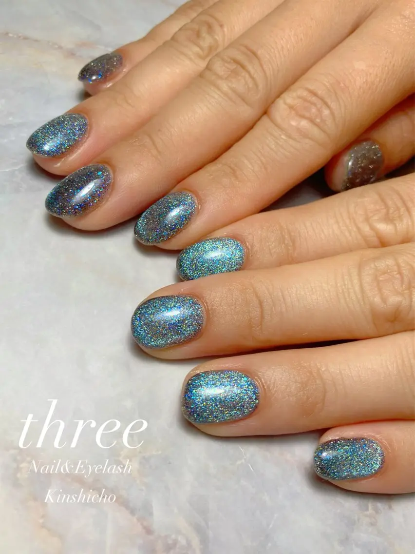 ネイル 氷ネイル・うるうるネイル キラキラネイル マグネットネイル three Nail&Eyeのネイルデザイン