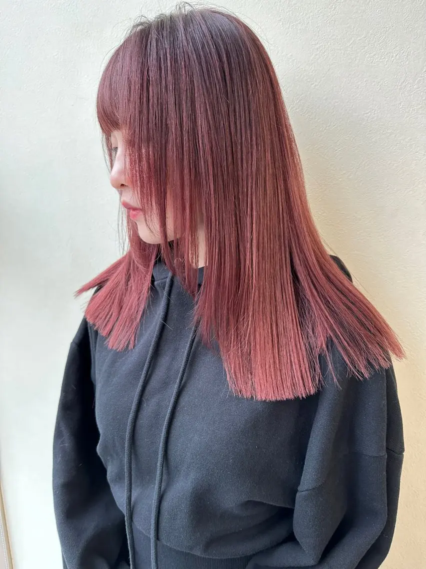 セミロング カラー レッドカラー カット ヘアカラー エクステ/大人可愛い カラー🩷RINAのヘアスタイル