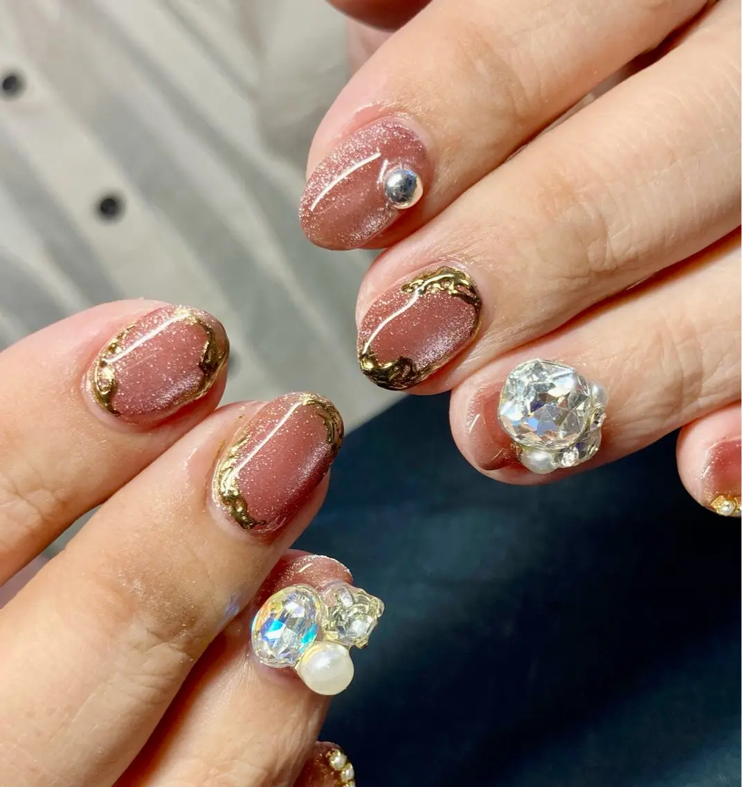 ネイル ジェルネイル マグネットネイル パラジェル ショートネイル salon 喜’s casaのネイルデザイン