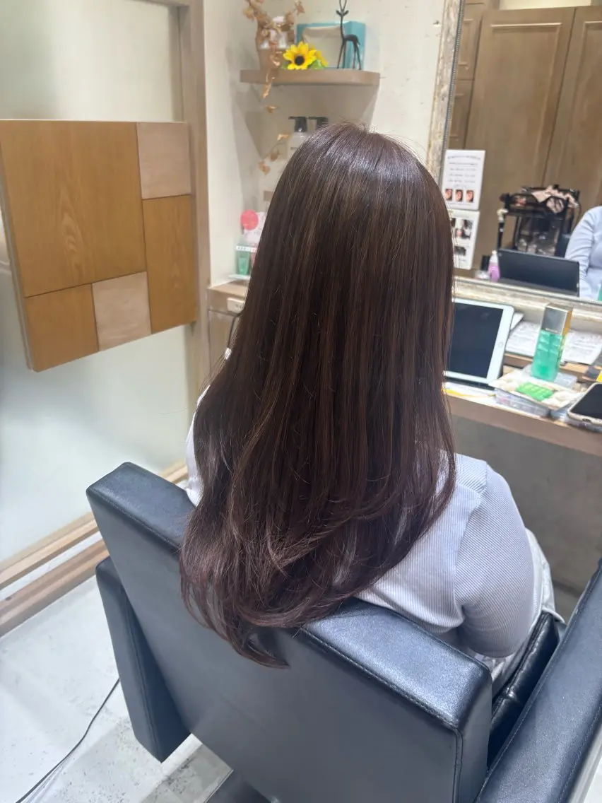 ロング カット ヘアカラー トリートメント 透明感ツヤカラー/ 縮毛矯正/静岡のヘアスタイル