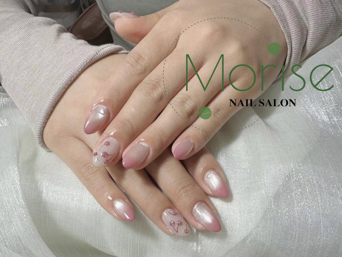 ネイル チークネイル 長さ出し フラッシュネイル フレンチネイル ガラスフレンチ ハンドネイル ハンドケア ハルキ💜 MoriseNailのネイルデザイン
