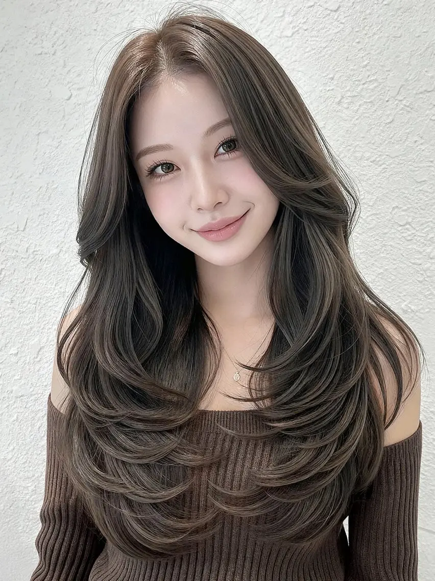 ロング カラー カット ヘアカラー トリートメント 莉乃/縮毛矯正/髪質 改善/艶カラーのヘアスタイル