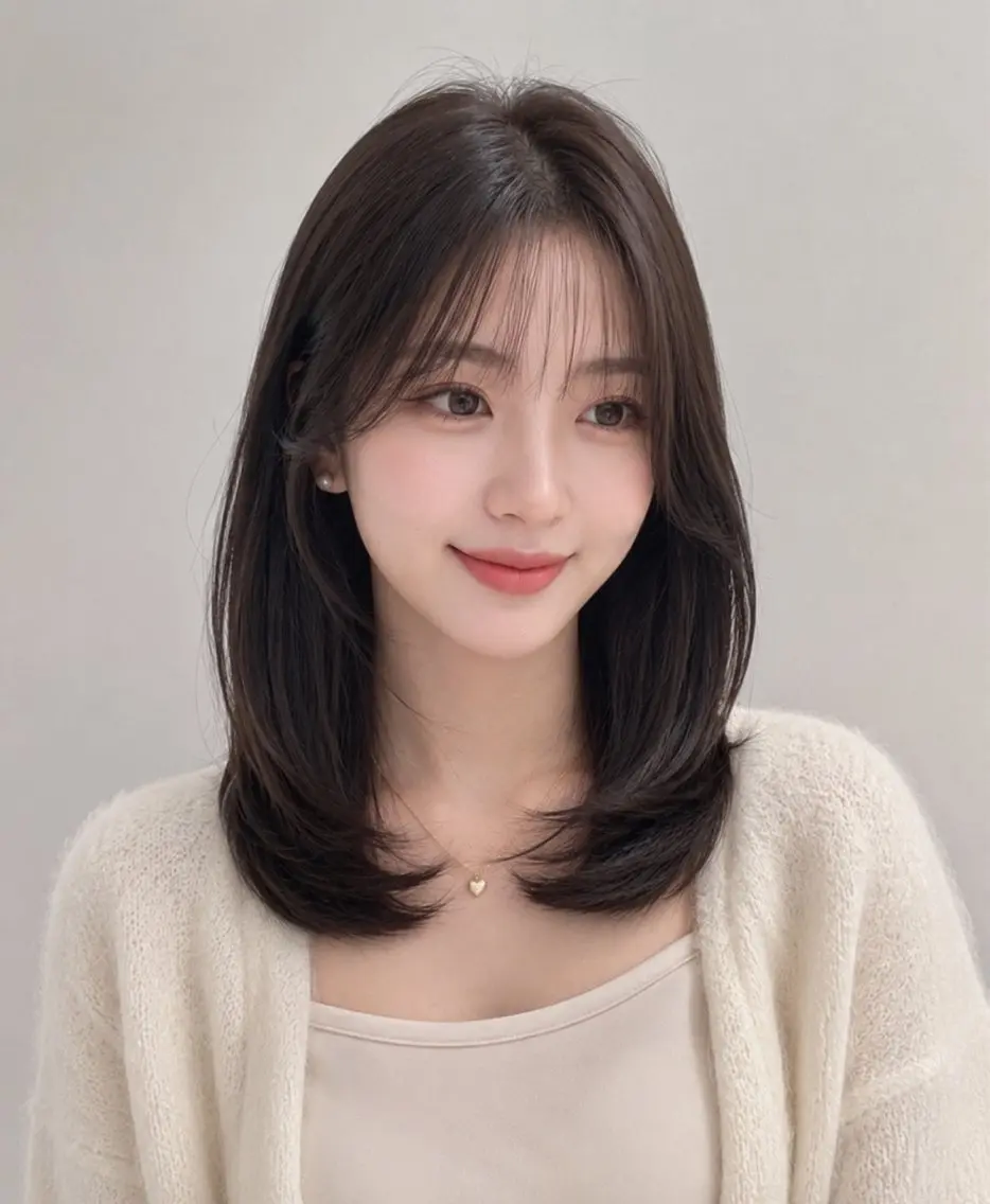 ミディアム くびれヘア 顔周りカット レイヤーカット 小顔カット カット ヘアカラー トリートメント モテ🤍トレンドヘア /新宿/ワカナのヘアスタイル