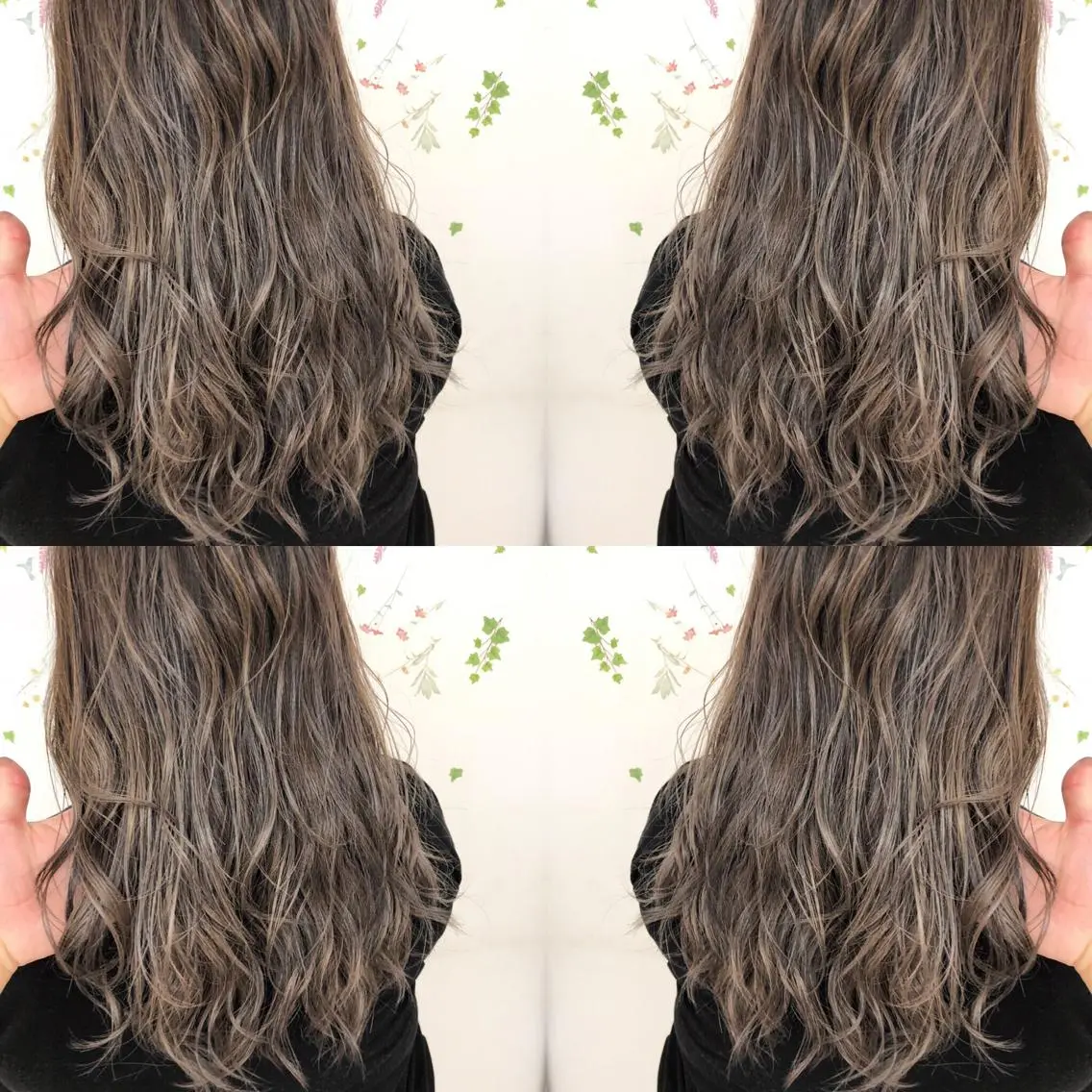 ロング カラー アッシュ バレイヤージュ ブリーチ グラデーションカラー グレージュ 似合わせカット/ レイヤーカット/新谷のヘアスタイル