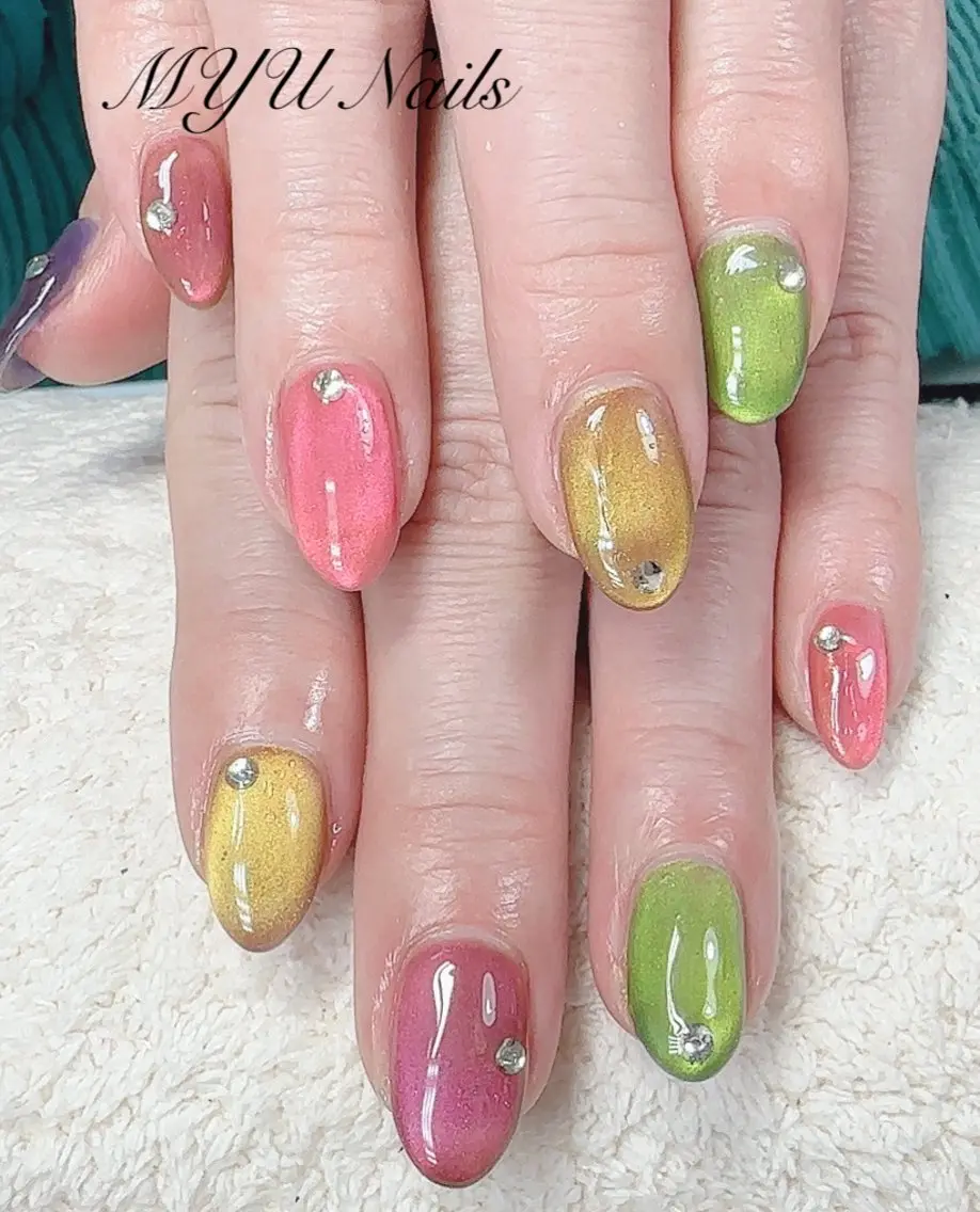 ネイル マグネットネイル ニュアンスネイル🌈 MYU Nailsのネイルデザイン