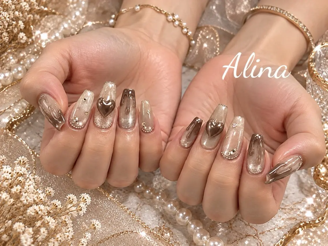 ロング ハンドネイル 池袋Alina エリナのネイルデザイン