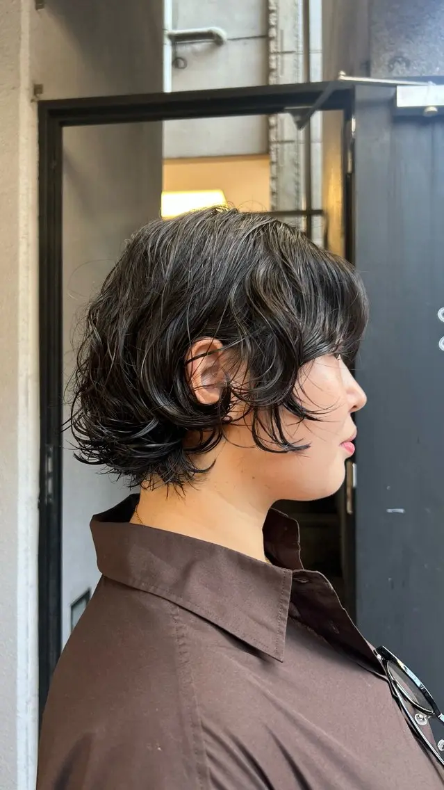 ショート カラー パーマ ボブ トリートメント ニュアンスパーマ カット ヘアカラー パーマ トリートメント 🌿ボブ パーマ高橋啓太🌿のヘアスタイル
