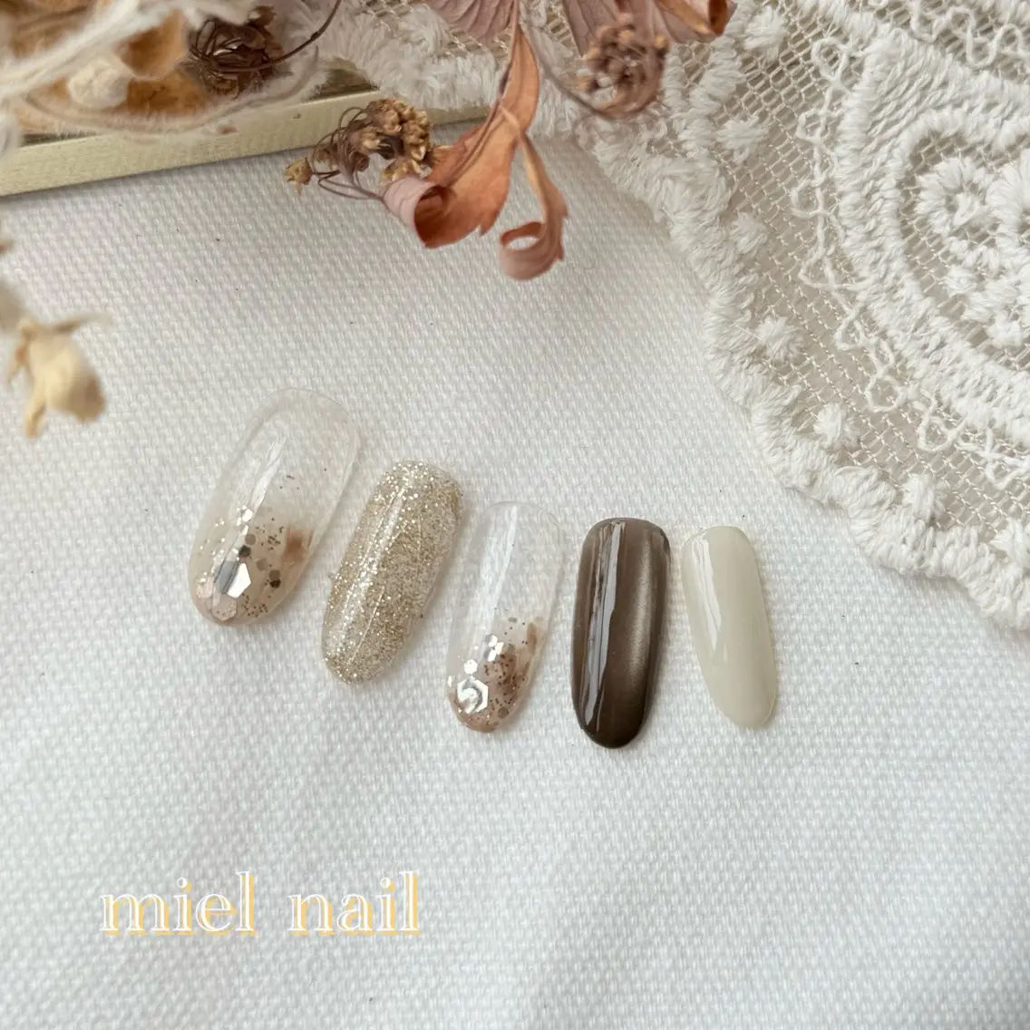 ネイル ブラウン 夏ネイル ハンドネイル miel nailのネイルデザイン