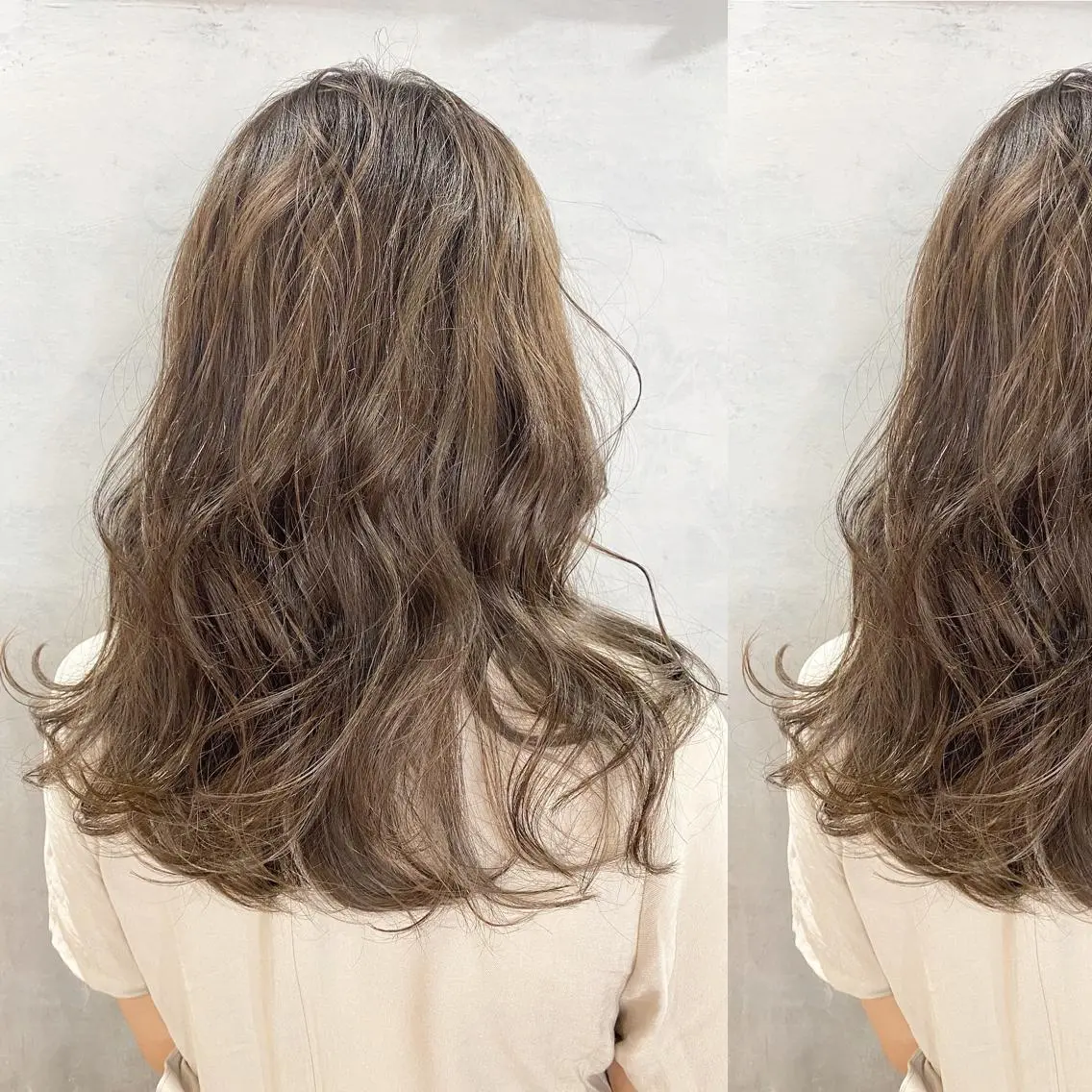 セミロング カラー 透明感カラー グレージュ ハイライトカラー ハイライト ヘアカラー ツキノキ　ミナ 8月から西梅田店のヘアスタイル