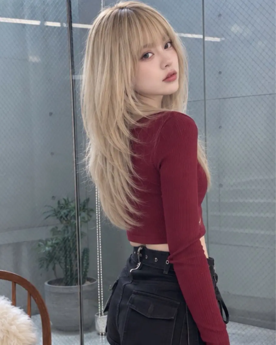 ロング ハッシュカット 韓国風ヘア レイヤーカット トリートメント カット pia 薬院のヘアスタイル