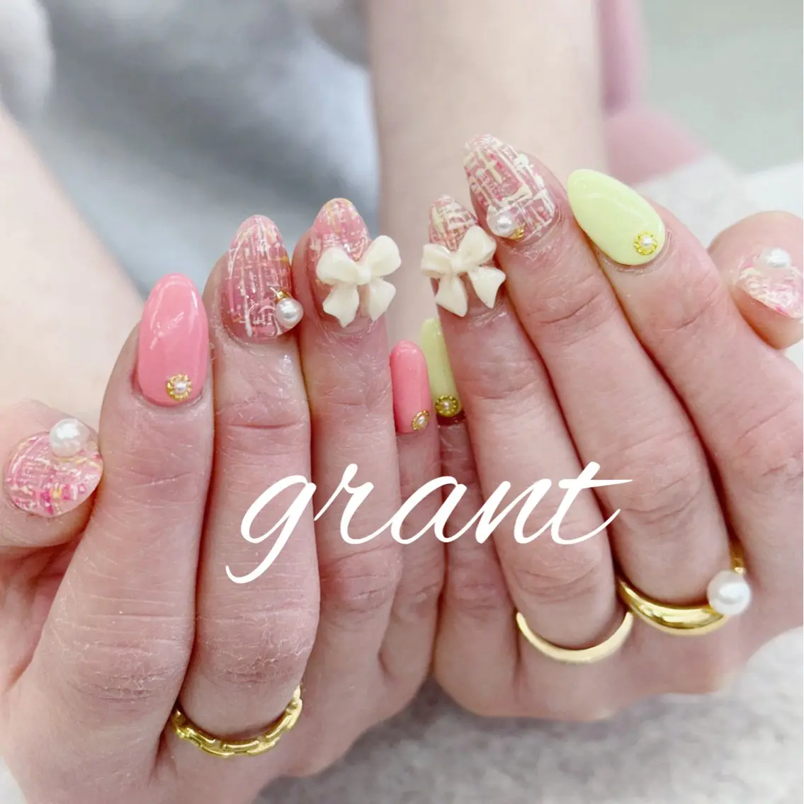 ネイル 春ネイル ツイードネイル ハンドネイル nailsalon grantのネイルデザイン