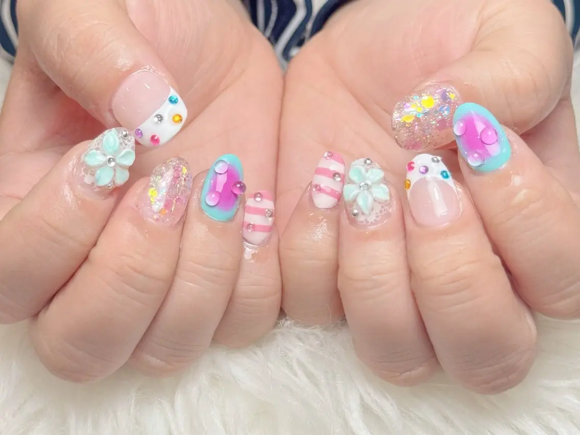 ネイル ジェルネイル 韓国ネイル ロングネイル 持ち込み パラジェル ハンドネイル Luci Nail Shinokuboのネイルデザイン