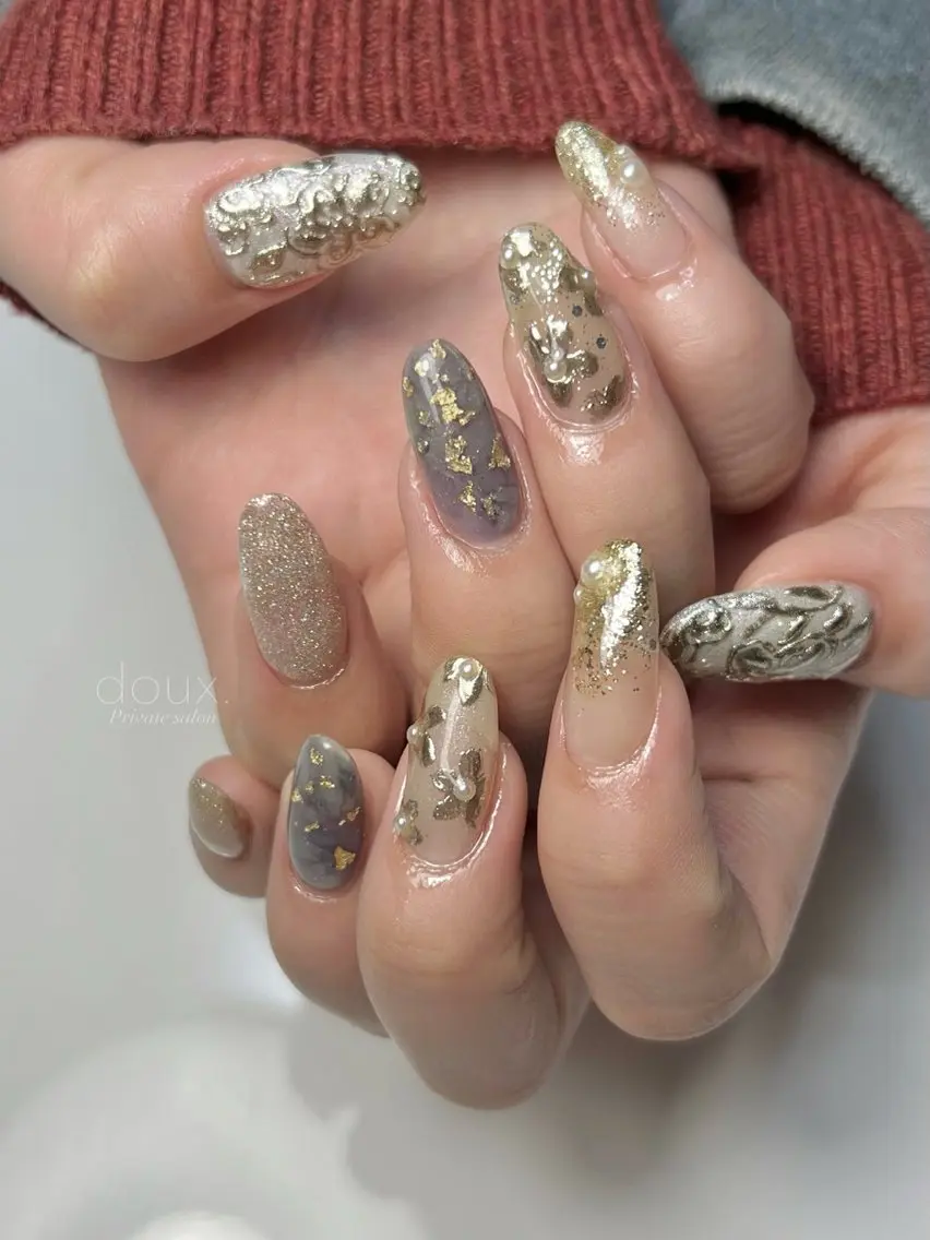 ネイル 成人式 韓国ネイル マグネットネイル ミラーネイル バレンタイン doux. nailのネイルデザイン