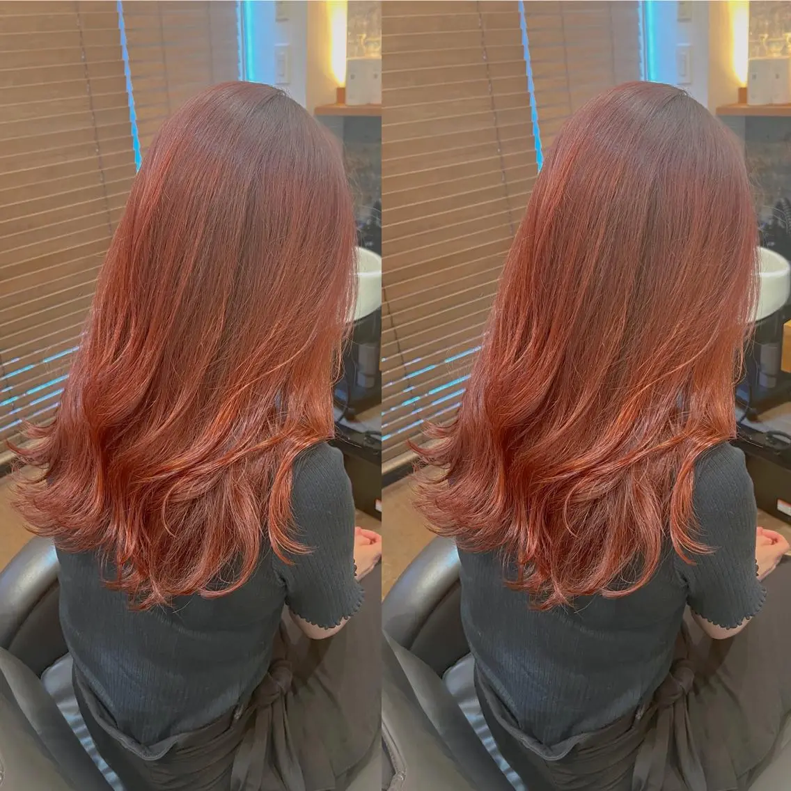 ロング カラー カシス オレンジ 前田 加奈子のヘアスタイル
