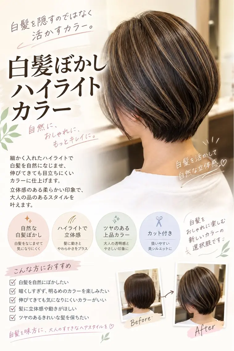 ✨カット＋白髪ぼかしハイライトカラー＋癒しスパ🫧の写真