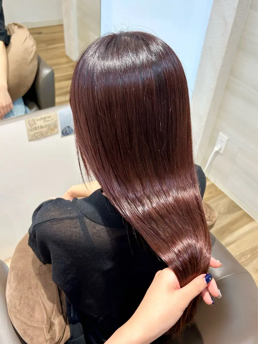 ロング カラー ブラウンカラー ピンクカラー ピンクブラウン 髪質改善 トリートメント カット ヘアカラー Hanon 美桜のヘアスタイル