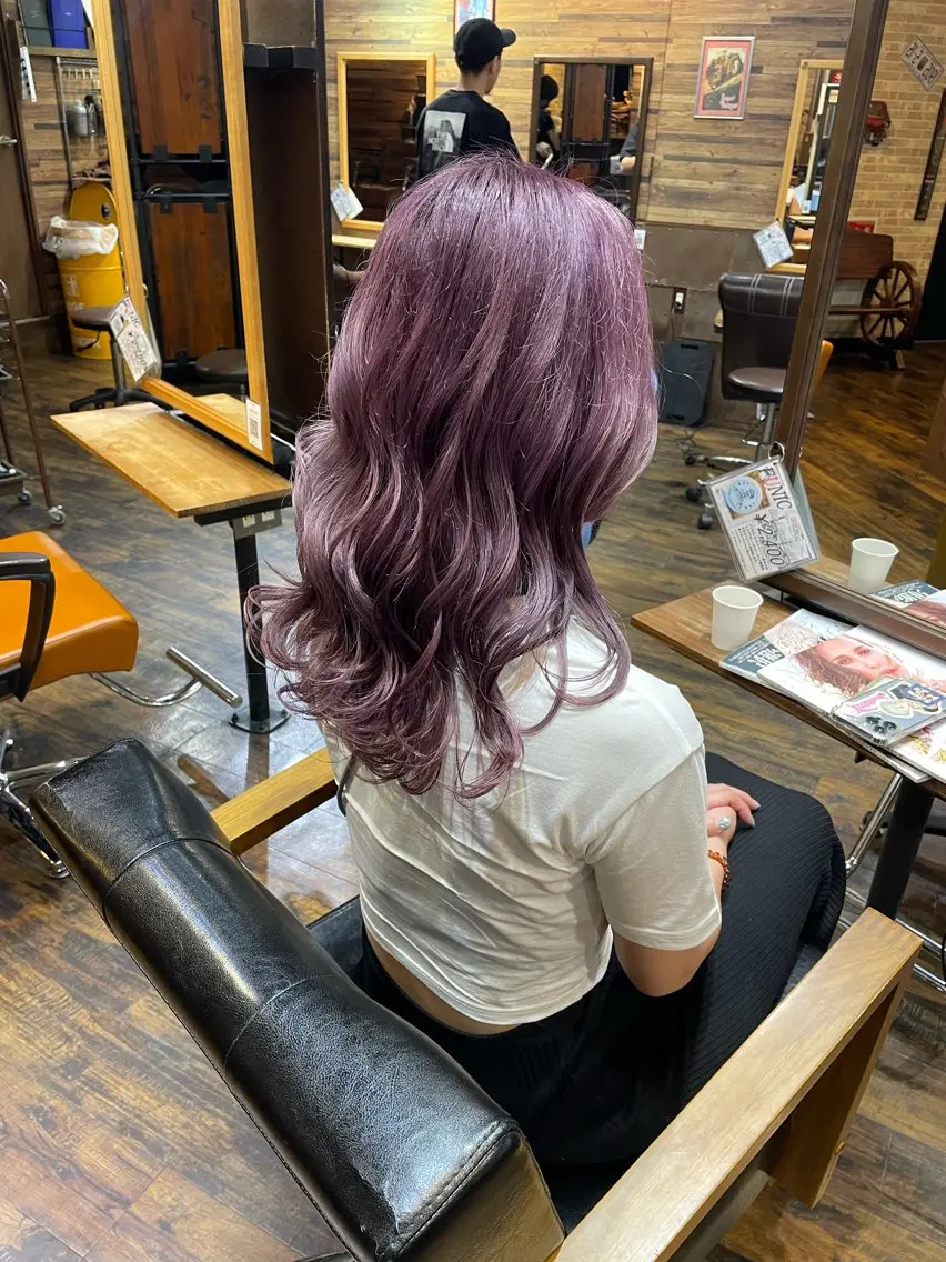 ロング カラー ブリーチ ピンクカラー バイオレットカラー 川名 充✂️のヘアスタイル