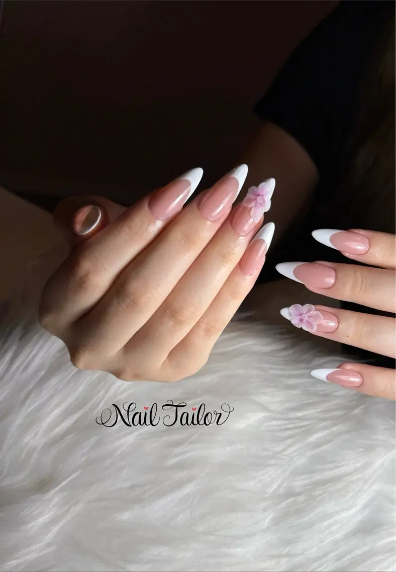 ネイル 長さ出し フラワーネイル フレンチネイル スカルプネイル 夏ネイル ハンドネイル NailTailor ネイルテイラーのネイルデザイン