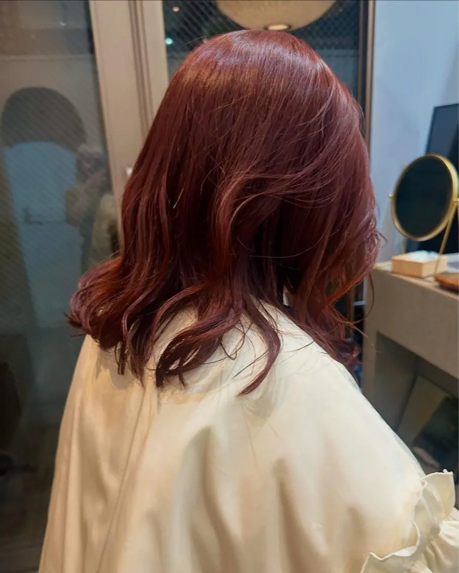 ミディアム カラー オレンジ オレンジピンク ピンクカラー ❤️アヤカ レイヤーカット❤️のヘアスタイル