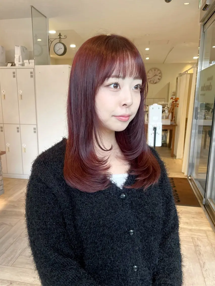 ロング カラー レッドカラー 髪質改善 韓国風ヘア レイヤーカット カット ヘアカラー トリートメント ✨レイヤーお任せ✨ 林有里子のヘアスタイル