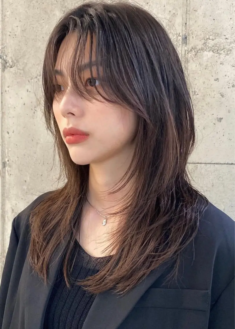 セミロング カラー くびれヘア 顔周りカット レイヤーカット サイドバング 小顔カット カット ヘアカラー トリートメント 鈴木 一貴のヘアスタイル